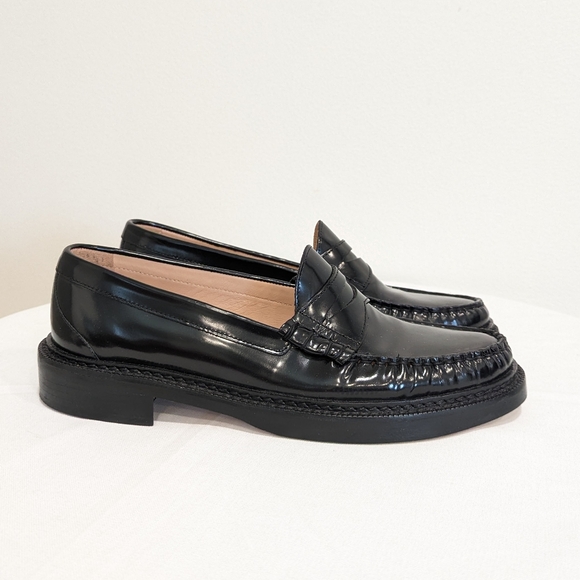 J Crew 2023 Winona Black Leather Penny Loafers Size - Picture 3 of 13
